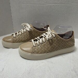 Frye Lena Woven Womens Sneakers Sz  8.5 Tan Leather Low Top Lace Up Comfort Shoe